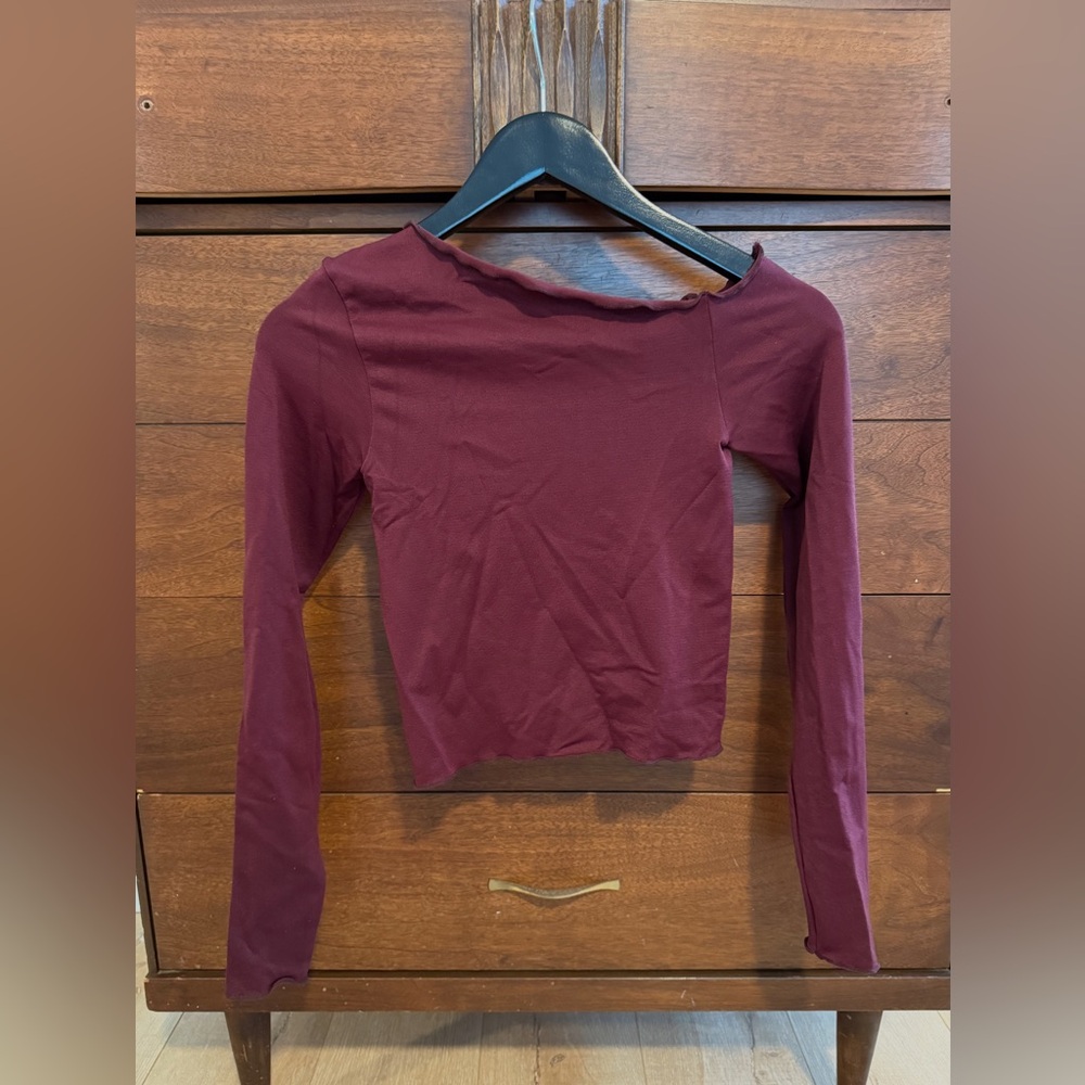 Stradivarius Burgundy Long Sleeve Off The Shoulder Top